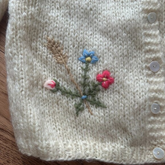 VTG 50s 60s GIMBELS MADE IN ITALY FUZZY MOHAIR EMBROIDERED CARDIGAN SWEATER L - Picture 4 of 6